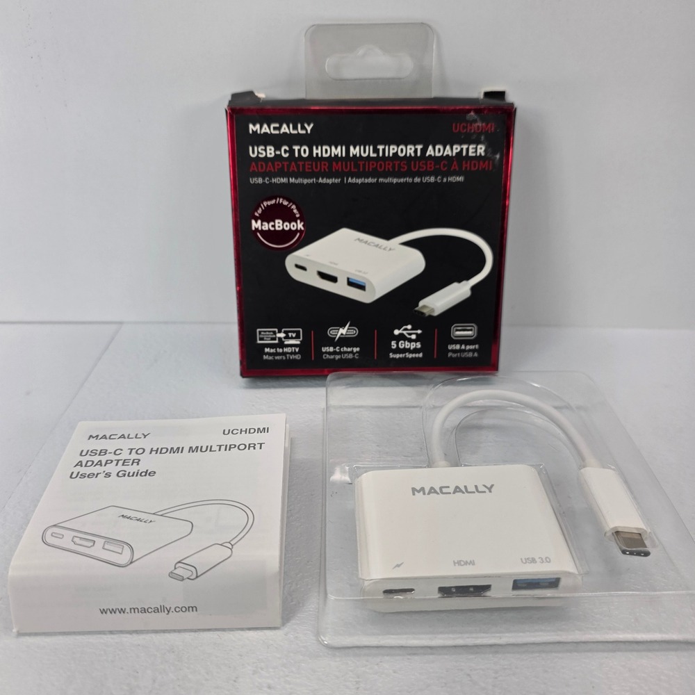 Macally UCHDMI USB-C to HDMI Multiport Adapter Hub for MacBook White